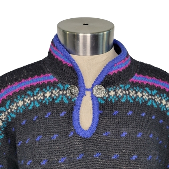 Vintage Alps Women's Nordic Style Wool Blend Pullover Sweater Size M Black/Blue - Picture 2 of 9
